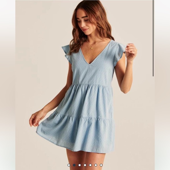 NWT Abercrombie Ruffle Sleeve Trapeze Mini Dress (XXS) - Blue Lemon Print - Picture 5 of 6